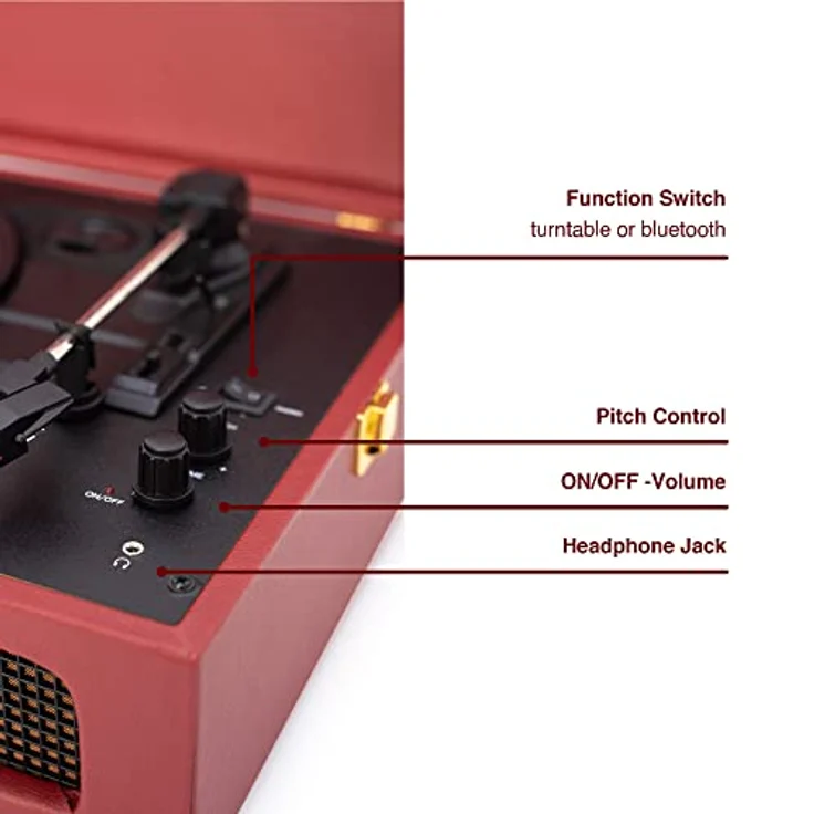 Crosley Voyager Plattenspieler mit 2 Lautsprecher, Bluetooth In & Out und AUX - 3 Speed Retro Schallplattenspieler - Für 7", 10" und 12" Vinyl - Tragbar mit Integriertem Koffer - Burgunderrot – Bild 5