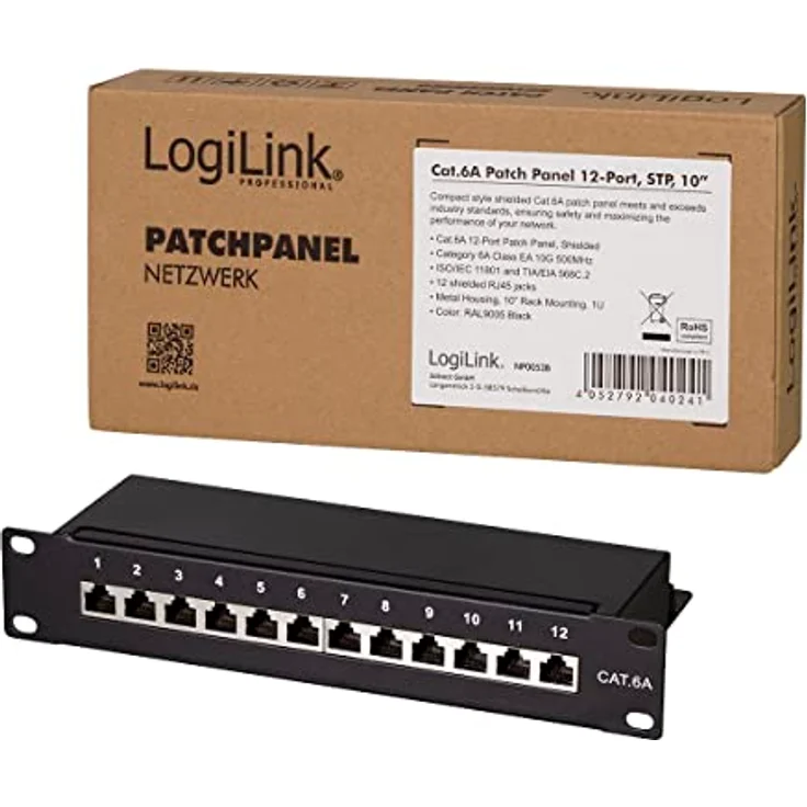 LogiLink NP0052B 12 Ports Patchpanel 10'' Patchfeld Verteilerfeld CAT6A STP – Bild 4