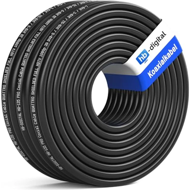 50 m 135 HQ Koaxial Kabel SCHWARZ + 10 x F-Stecker – Bild 9
