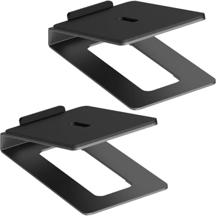 my wall HS33-1L Lautsprecherständer für Tischplatten, 2er Set mit Anti-Vibrationsmatte, 16° Neigungswinkel, belastbar bis 10 kg, kompatibel mit PC-Boxen und Studiomonitoren – Bild 1
