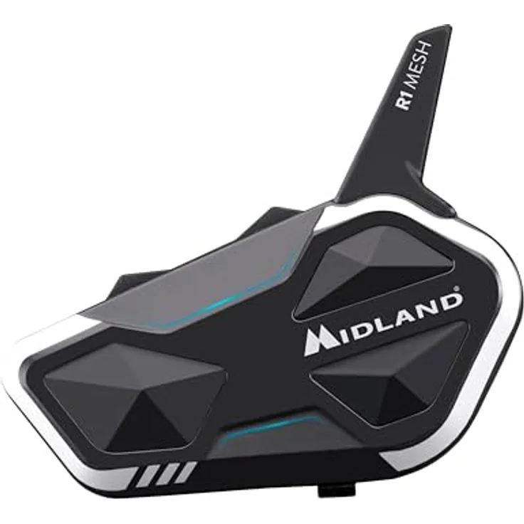 Midland C1585, Motorradintercom mit MESH- und Bluetooth-Technologie, wasserdicht IPX6, Schwarz/Weiß, 2000 m Reichweite, 23 h Akkulaufzeit