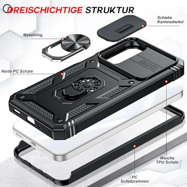 LeYi Panzerhülle für Samsung Galaxy A16 5G, Ständer Case mit Schiebekamera-Abdeckung, stoßfest und kratzfest – Bild 3