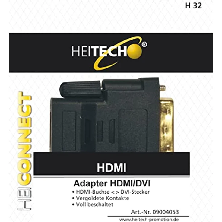 HEITECH DVI - HDMI - Adapter, DVI-Stecker<>HDMI-Buchse, vergoldete Kontakte, voll beschaltet – Bild 3
