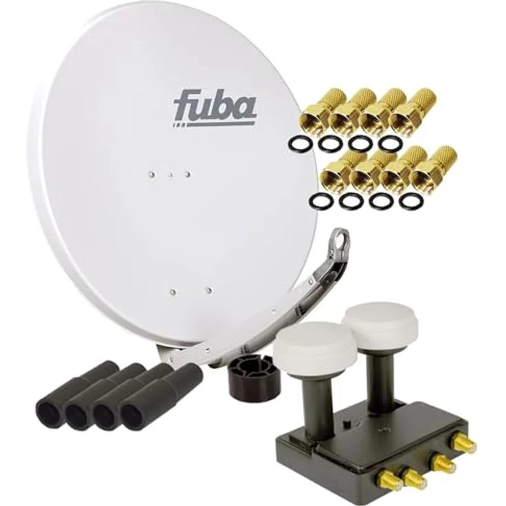 FUBA DAA 850 G ALU Grau PremiumX Quad Monoblock, Satellitenantenne mit 8x F-Stecker und 4x Wetterschutztülle – Bild 1