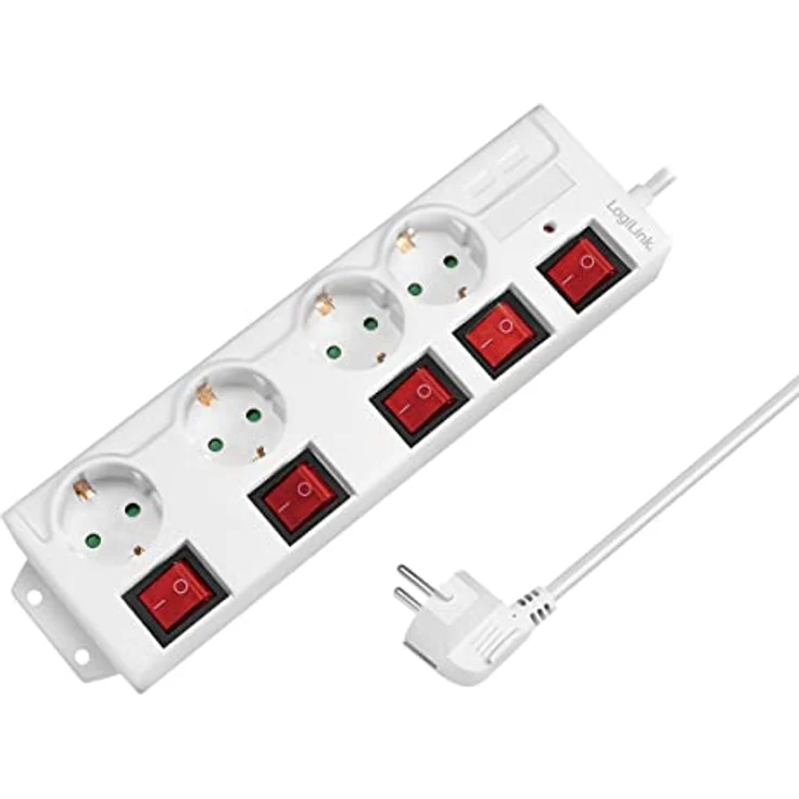 LogiLink Steckdosenleiste 4-fach,4xCEE 7/3,m. 5Schalter,weiß – Bild 1