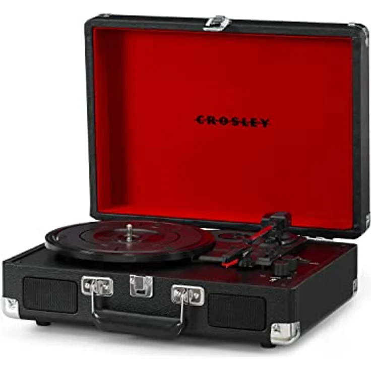 Crosley Cruiser Plus Plattenspieler mit 2 Lautsprecher, Bluetooth In & Out und Aux 3 Speed Retro Schallplattenspieler - Für 7", 10" und 12" Vinyl - Tragbar mit Integriertem Koffer - Schwarz – Bild 2