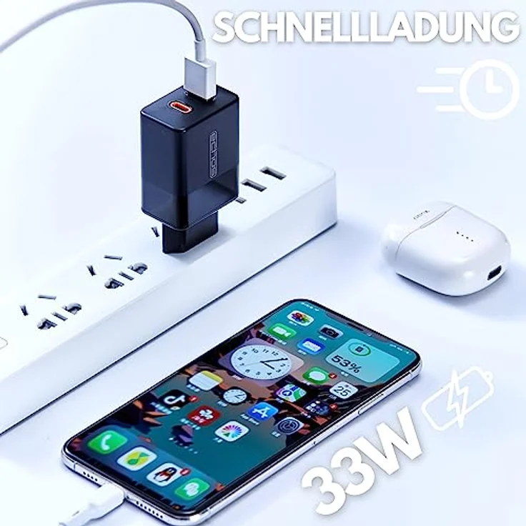 Echos 33W Ladegerät Dual Port USB C USB A Schnellladegerät Power Netzteil PD QC 3.0 Ladegerät für iPhone Samsung Galaxy Ipad Huawei Xiaomi HTC Sony LG (Soma Schwarz 33W) – Bild 2