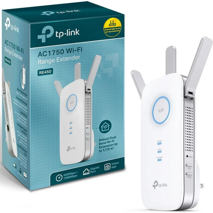 TP-Link RE450 WLAN-Repeater, AC1750 mit 1300 Mbit/s, Dual-Band, externe Antennen, weiß