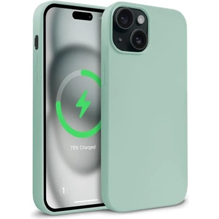 CRONG Color Cover Magnetic - iPhone 15 MagSafe Case - Mint, Anti-Shock-Flüssigsilikon mit N52-Magneten, Mikrofaser-Innenfutter und schützendem Kamerarahmen