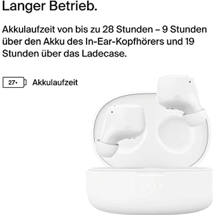 Belkin SoundForm Bolt True Wireless In-Ear-Kopfhörer, kabelloser Kopfhörer mit Mikrofon, Akkulaufzeit bis zu 28 Std., Monomodus, Schweiß- und Spritzwasserschutz der Schutzart IPX4, für iPhone, Galaxy – Bild 2
