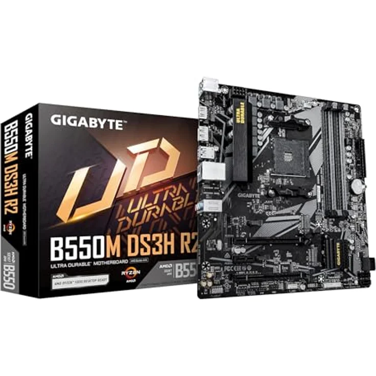 GIGABYTE B550M DS3H R2 Mainboard – AMD Ryzen 5000, 5+3 Phasen VRM, bis zu 4733 MHz DDR4, 1x PCIe 4.0 M.2, 1 GbE LAN, USB 3.2 Gen 1 – Bild 1