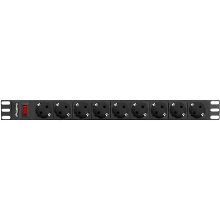 Lanberg PDU-09F-0300-BK, Steckdosenleiste mit 9 Steckdosen und Ein/Aus-Schalter, 3 m Kabel, schwarz
