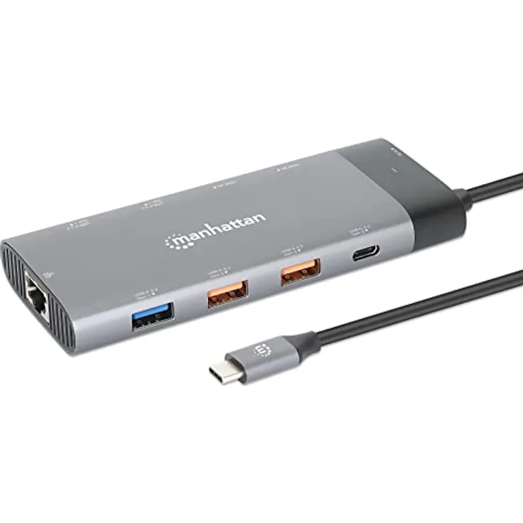 MANHATTAN 130714 Docking Station USB-C™ PD Dual-Monitor 8K Multiport 10-in-1 Silver