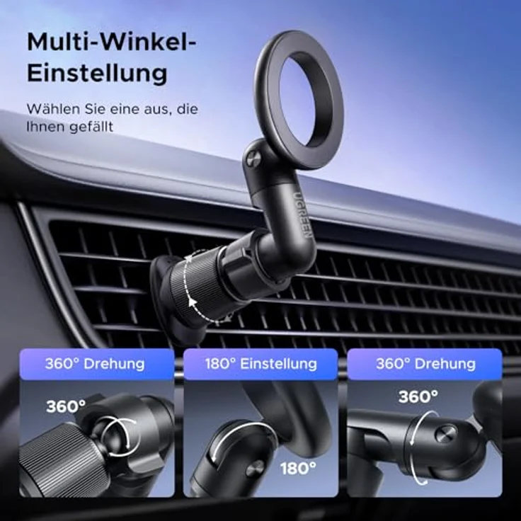 UGREEN Handyhalterung Auto MagSafe, 20x N52 Magnet, drehbar, kompatibel mit iPhone 16/15/14/13/12 Pro Max Plus Mini und allen Smartphones – Bild 4