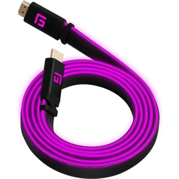FLOATING GRIP Premium HDMI-Kabel mit LED-Licht, v2.1, High-Speed 8K @ 60Hz, Ethernet Ready (1,5 m) (Pink)