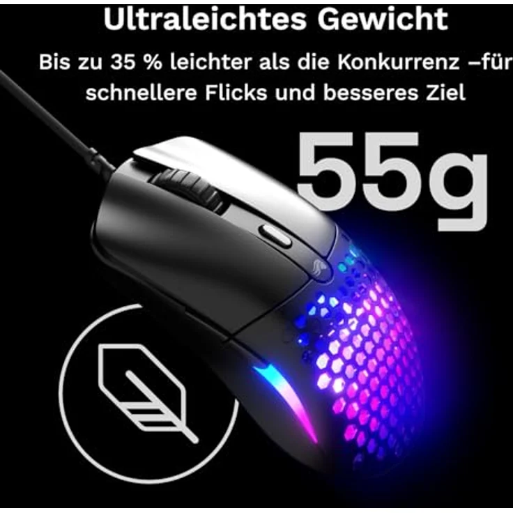 Glorious Model O Eternal, ultraleichte RGB-Gaming-Maus mit 12K DPI optischem Sensor, 6 programmierbaren Tasten, symmetrisches Design, Kabelgebunden, Weiß – Bild 2