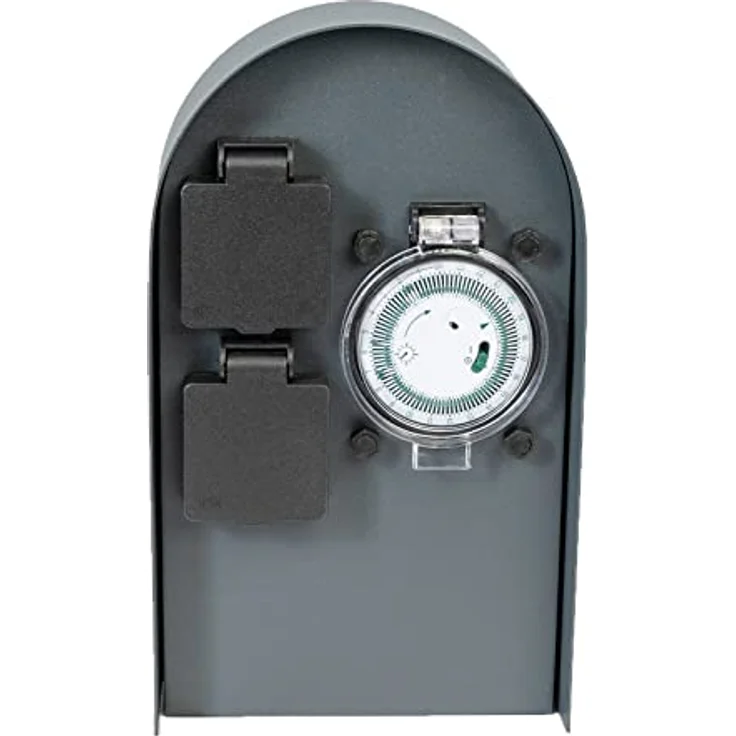 Grafner Steckdose, Edelstahl Steckdosensäule mit Timer 2 Außensteckdosen Anthrazit Gartensteckdose – Bild 3