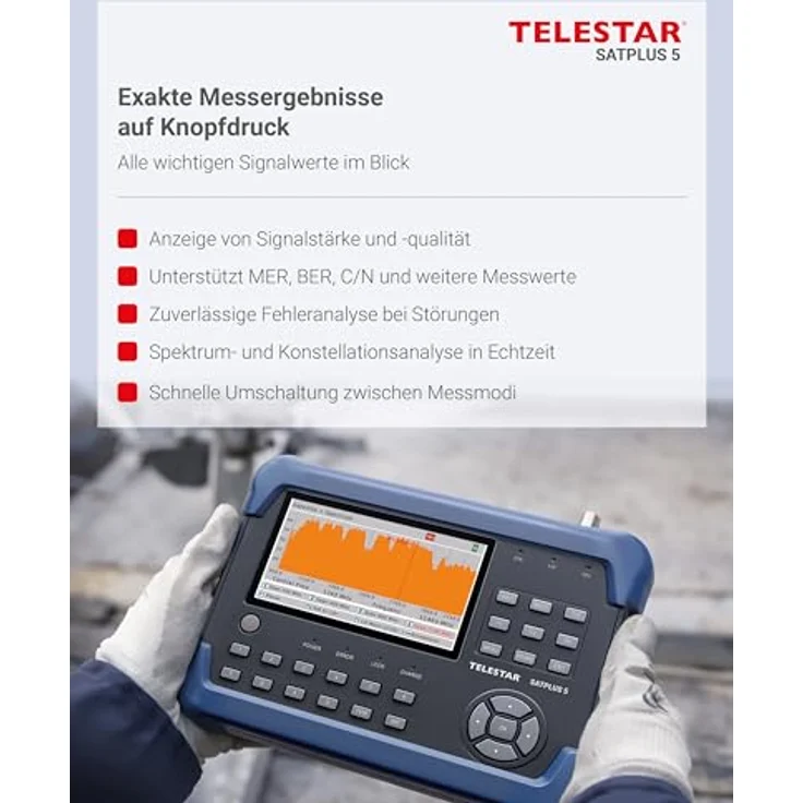 Telestar TELESTAR SATPLUS 5, SAT Messgerät für DVB-S/DVB-S2/DVB-C/DVB-T2 mit 5" Bildschirm, Live-TV-Bild, Lithium-Ionen-Akku, tragbar – Bild 4