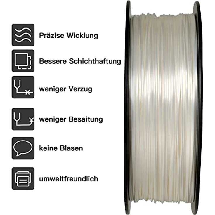 GIANTARM 3D Drucker Filament PLA 1,75 mm, hochpräzise Maßgenauigkeit +/- 0,03 mm, 1 kg Spule, glänzendes Weiß – Bild 4