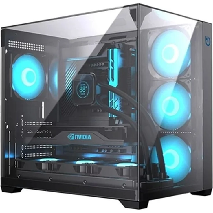 Hiditec Gaming Sky PC-Tower-Gehäuse, ATX Semi-Tower mit gehärtetem Glas und RGB-Beleuchtung, schwarz