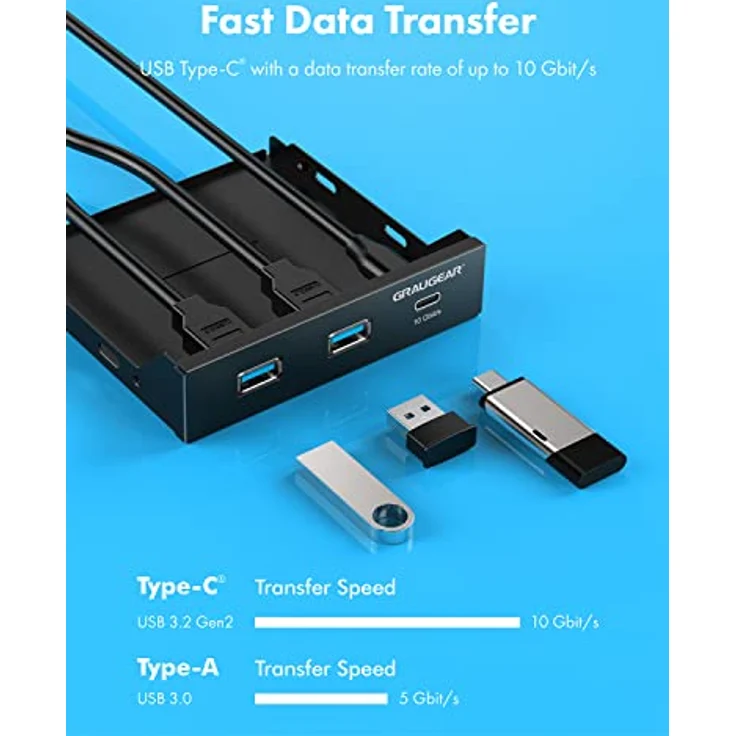 GRAUGEAR | USB3.2 Gen2 2x2 20Gbps USB-C Front-Panel in 3,5 Zoll | Type-C® bis zu 20 Gbit/s + 2X USB-A bis zu 5Gbit/s | Key-A 20-pin & 19-pin Header | Metall PC-Frontblende | G-MP01 – Bild 5