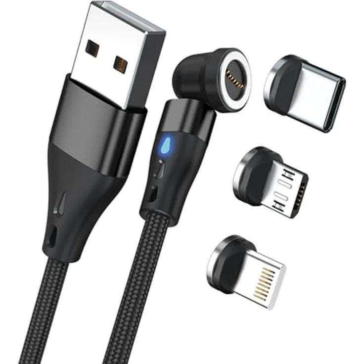 RealPower REALP-439628 Magnetic Charge3, USB-Kabel 3 Amp, 20 cm, schwarz mit abnehmbaren USB-C-Adaptern