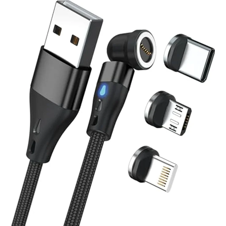 RealPower REALP-439628 Magnetic Charge3, USB-Kabel 3 Amp, 20 cm, schwarz mit abnehmbaren USB-C-Adaptern – Bild 1