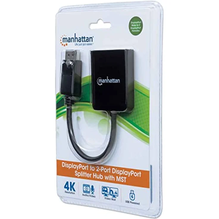 Manhattan 207768 DisplayPort auf 2-Port DP Splitter mit Multi-Stream Transport, schwarz – Bild 3