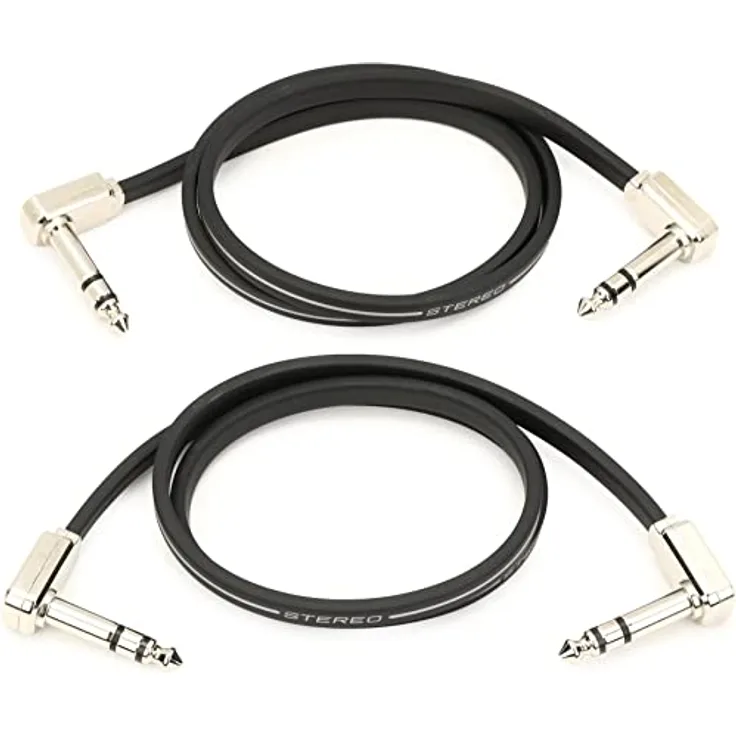 Ernie Ball Flaches Stereo-Patchkabel 60,96 cm, 2er-Pack - Schwarz, flexibles Design für Pedalboard-Setups, abschirmte Kabel für störungsfreies Signal
