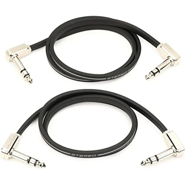Ernie Ball Flaches Stereo-Patchkabel 60,96 cm, 2er-Pack - Schwarz, flexibles Design für Pedalboard-Setups, abschirmte Kabel für störungsfreies Signal