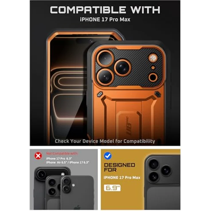 SUPCASE UBeetle Pro für iPhone 17 Pro Max, 6.9” Outdoor Hülle mit Kamerasteuerungstaste, 360° Bumper Schutzhülle, Displayschutz, Ständer und Gürtelclip, Coral – Bild 2