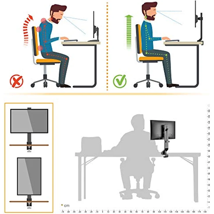 RICOO Monitor Halterung Tisch, VESA Tischhalterung für 17-27 Zoll, Monitorhalterung 1 Monitor Arm TS2011, Bildschirmhalterung Neigbar Schwenkbar Monitorarm Bildschirm Halterung Halter Monitorhalter – Bild 5