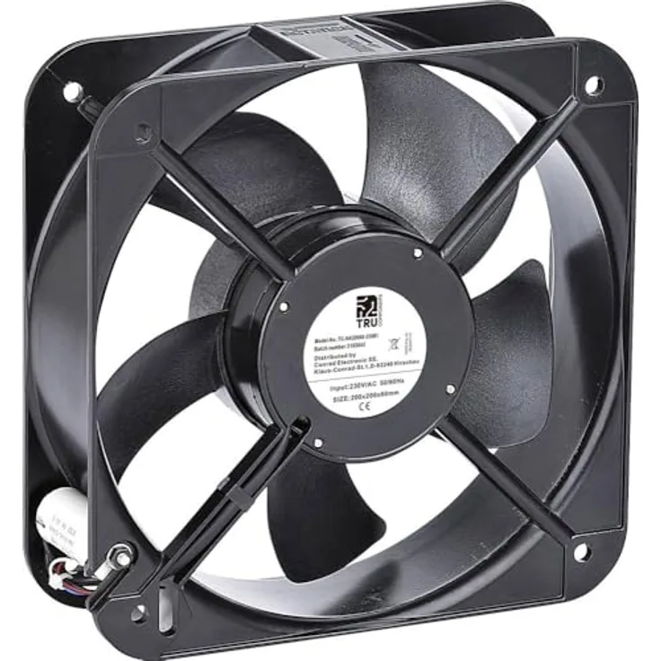 TRU Components Axiallüfter TC-NA20060-230B1 230V/AC 890m³/h 200x200x60mm, Gehäuselüfter in Schwarz