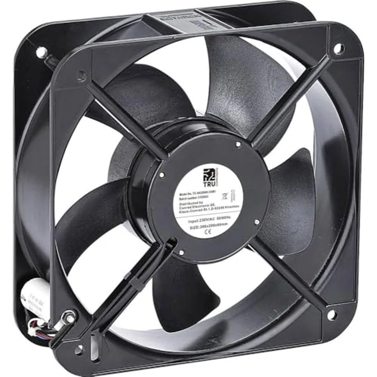 TRU Components Axiallüfter TC-NA20060-230B1 230V/AC 890m³/h 200x200x60mm, Gehäuselüfter in Schwarz