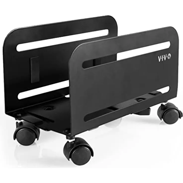 VIVO Computer Tower Desktop ATX-Case, CPU Steel Rolling Stand, 4.7 to 8.2 inch Wide Adjustable Mobile Cart Holder with Locking Caster Wheels, Gaming PC Holder, Black, CART-PC01…