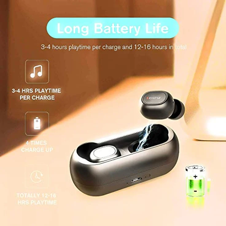 QCY-T1 TWS Bluetooth 5.0 Sport-Kopfhörer In-Ear, kabellos,Mehr als 20 Std. Batterielaufzeit mit Ladecase, IPX4 wasserfest und integriertes Duo HD Mikrofon, schwarz – Bild 9