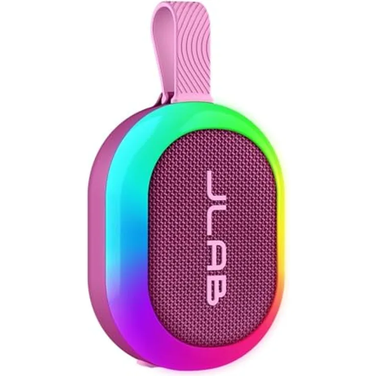 JLab Pop Party, tragbarer Bluetooth-Lautsprecher mit 5W, 8+ Std. Akku, RGB-Licht & IP55-wasserresistent, Mulberry
