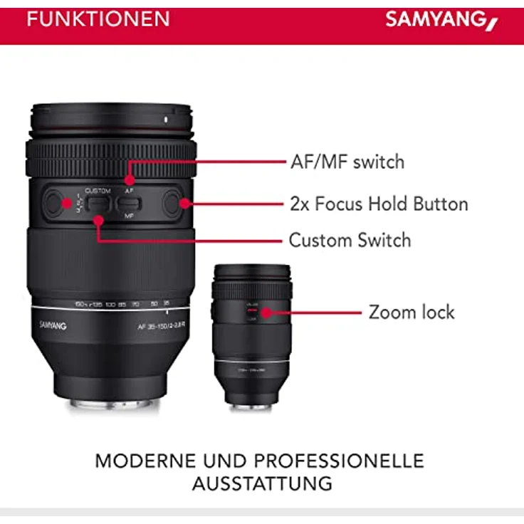 Samyang AF 35-150mm F2,0-2,8 FE für Sony E - All-in-one Zoomobjektiv mit Par Focal, Cinematic Video AF und Dolly Shot Zoom, Custom Switch, ideal für Reise, Wetterschutz, für Sony A9 A7 A7C II A7C R – Bild 3