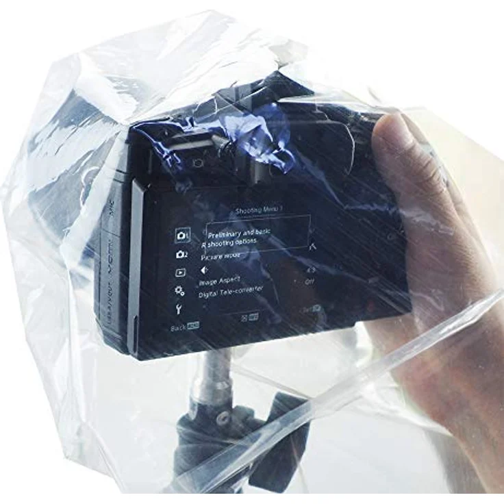 JJC RI-S Einweg-Regenschutzhülle für spiegellose Systemkamera - 2 Stück - transparent, schützt vor Regen, Staub und Schlamm, passend für DSLR mit Objektiv bis 28 cm – Bild 1