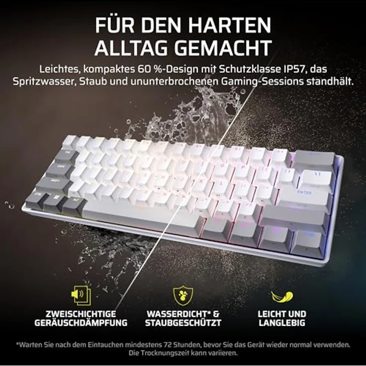 Corsair CLIPPER PRO MINI 60, Gaming-Tastatur mit Hall-Effekt-Schaltern, IP57-zertifiziert, weiß – Bild 10