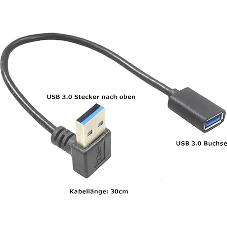 Bolwins C62S USB 3.0 Verlängerungskabel 90° Winkel, 30cm, 5Gbit/s Hochgeschwindigkeit, EMV-abgeschirmt, langlebiges Design, schwarz – Bild 3