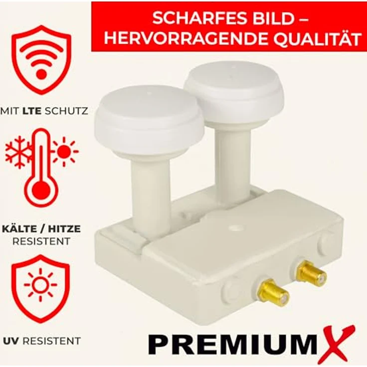 Premium X Monoblock Twin PXMB-6TW LNB WE, 0,1dB für Astra 19,2° und Hotbird 13°, HDTV, FullHD, 3D und Ultra HD 4K, geeignet für 2 Teilnehmer – Bild 4