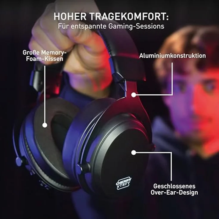 CHERRY XTRFY H3 Wireless Gaming-Headset, Esports-Optimierter Sound, Bluetooth & Low-Latency-USB, 3 EQ-Modi, Lange Akkulaufzeit, Bequeme Passform, Schwarz – Bild 3