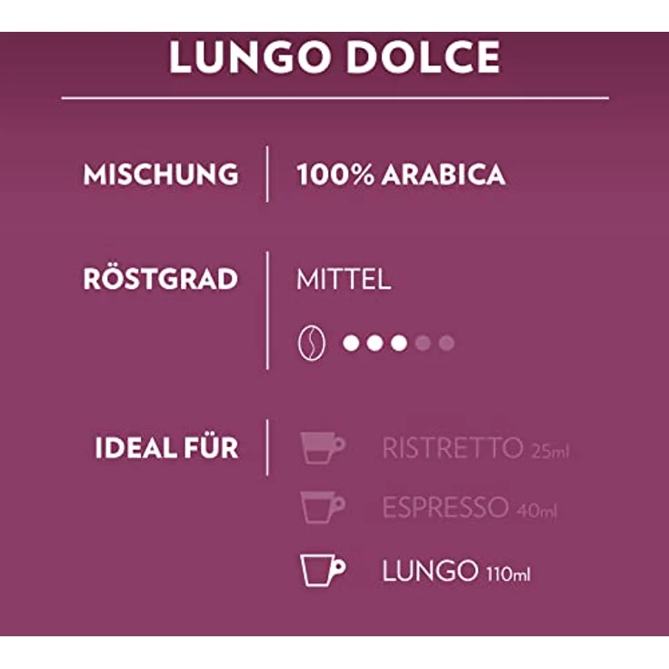 Lavazza A Modo Mio Lungo Dolce, 16 Kaffeekapseln, 100% Arabica, mittlere Röstung, Aromanoten von Trockenfrüchten, Intensität 6/13 – Bild 4