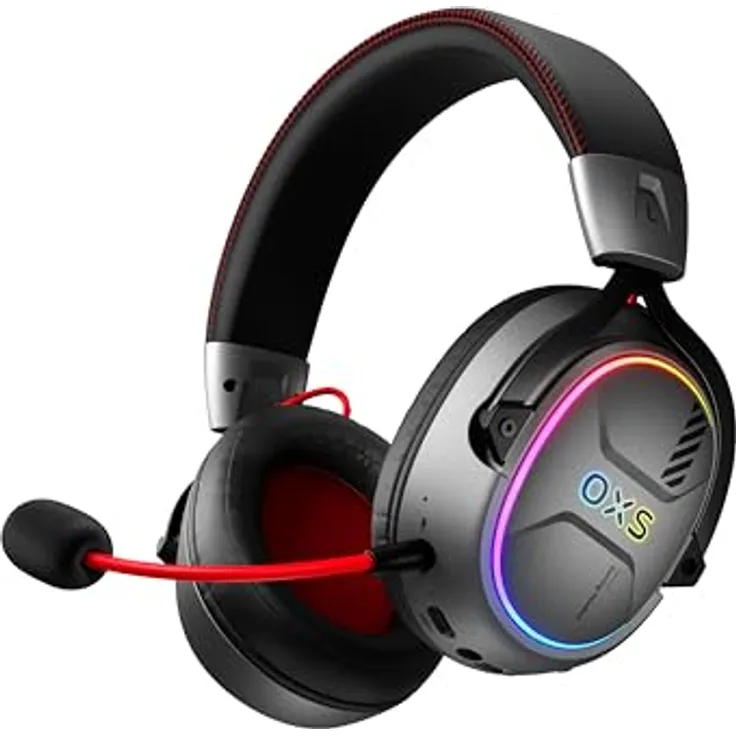 OXS Storm G2 Kabelloses Gaming-Headset, 7,1 Virtual Surround Sound, 3 EQ Modi, 2,4 GHz Niedrige Latenz, 50 mm Treiber, RGB Beleuchtung, Bluetooth 5.3, Schwarz