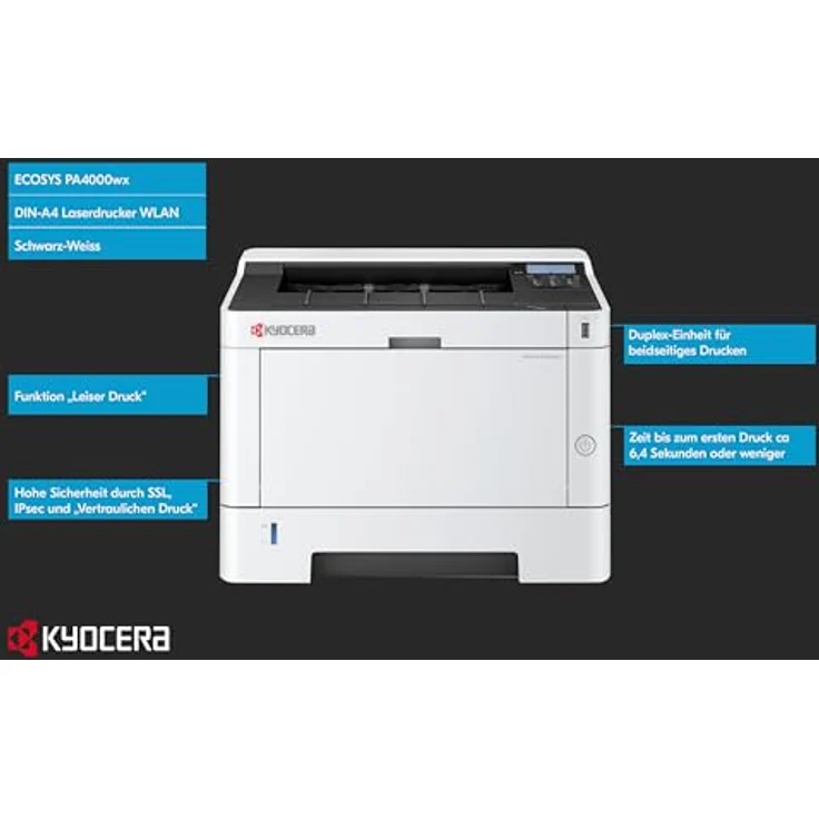Kyocera Ecosys PA4000wx/Plus Laserdrucker Schwarz Weiss, WLAN Drucker mit Duplex, 40 Seiten/Minute. Mobile Print. 3 Jahre Full Service Vor-Ort – Bild 3