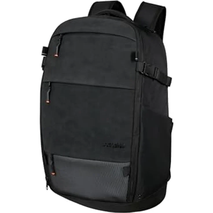American Tourister Pacepro Laptop Rucksack 17.3 Zoll, organisiertes Fachsystem, Regenschutz mit reflektierenden Details, erweiterbar, Smart Sleeve – Schwarz (Flash Black), 31.5/38 L – Bild 1