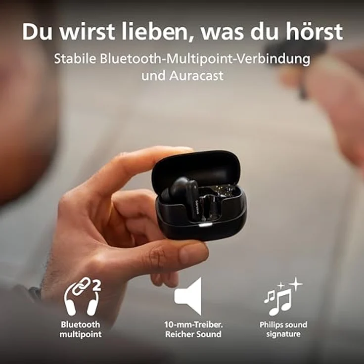 Philips TAT3000BK/00, True Wireless In-Ear-Kopfhörer mit adaptiver Geräuschunterdrückung, Schwarz – Bild 5