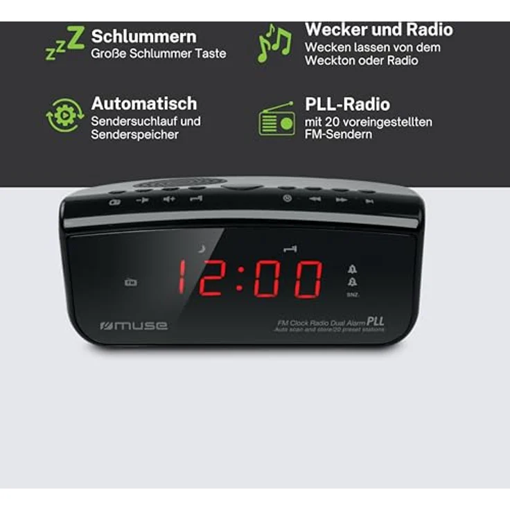 Muse M-12CR Uhr Digital FM 87 5 - 108 MHz LED 1 52 cm (0.6 Zoll) schwarz – Bild 3