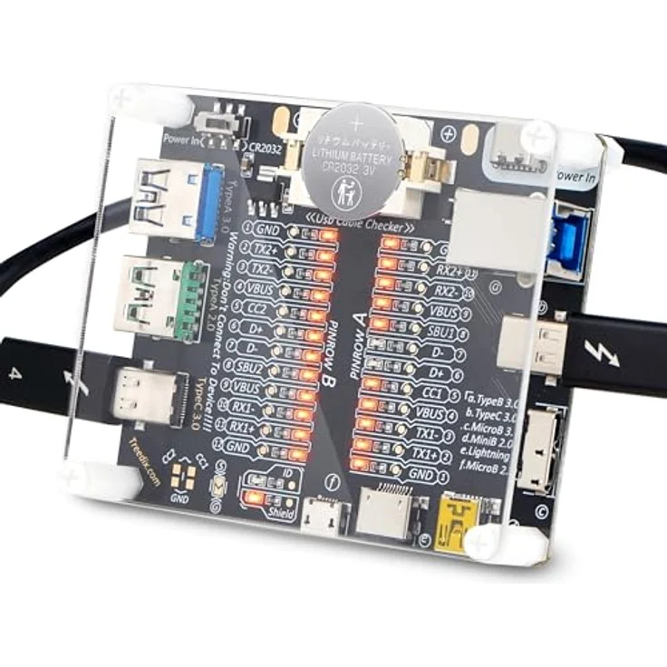 Treedix USB-Kabeltester, Prüfplatine für USB-C, USB-A, USB-B, Micro, Mini und Lightning mit LED-Anzeige zur Kabeldiagnose – Bild 2